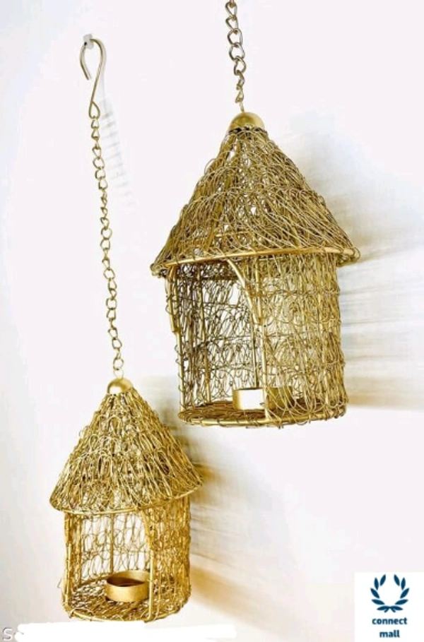Arsh Metal World Unique Designer Decorative Hut Shaped Wall Hanging Tealight Candle Holder Pack of 2 - Metal, Teal Light Candle Holder, Pack of2